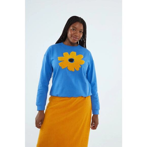 Compania Fantastica Blue Fleece Sweatshirt with Flower Graphic Womens Small - Picture 1 of 7